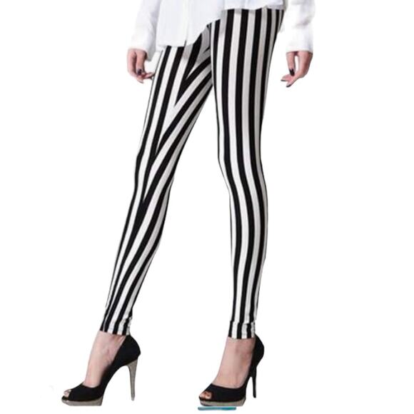 NEW Simplicity Soft Classic Black and White Striped High Waisted Legging… - Picture 1 of 4